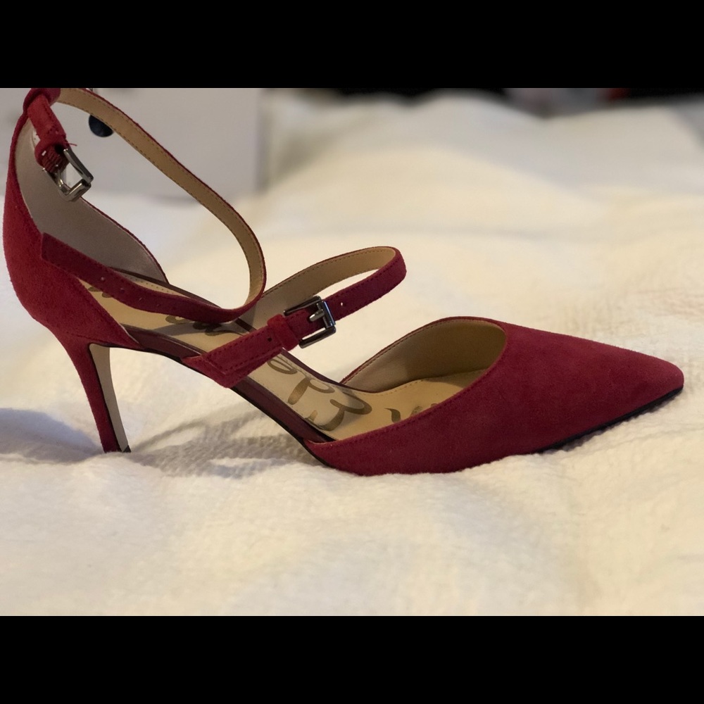 Red suede strappy Sam Edelman shoes